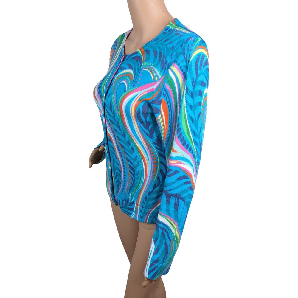 Lilly Pulitzer Blue Paisley Cotton Cardigan M | Rare Older Print Logo Button Vtg - Picture 5 of 9